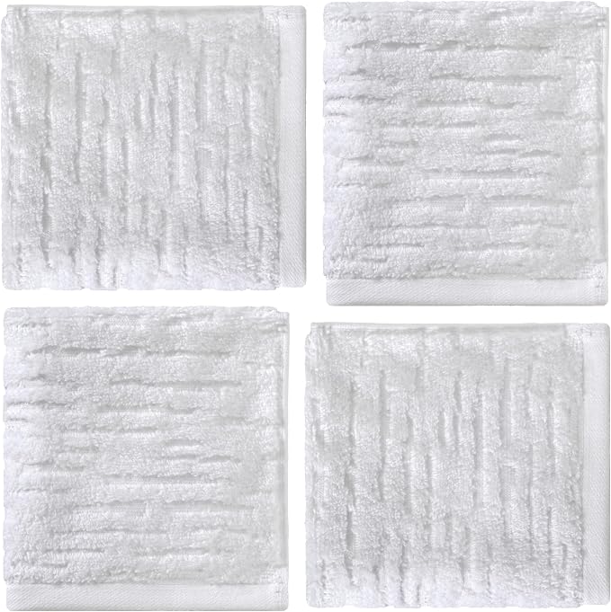 SKL Home CloudSoft Washcloth Set, 4-Piece, 100% Cotton Luxury, White | Premium spa-level quality. 520 GSM weight. Ultra plush & absorbent.