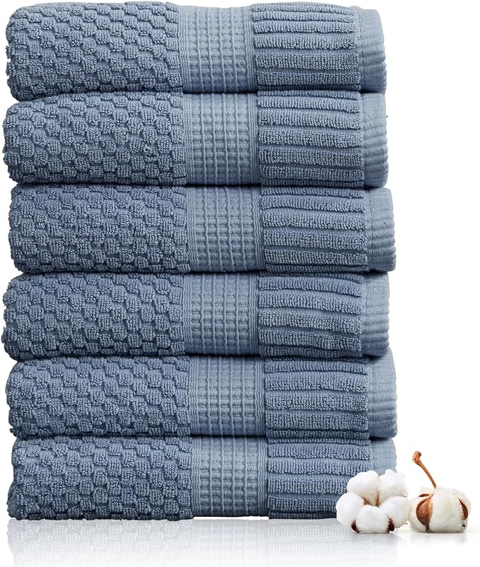 6 Pack 100% Cotton Hand Towels | Blue Towels | Oeko‑TEX Standard 100 | Soft & Absorbent, Quick‑Dry | Trinity Collection - Flint Stone