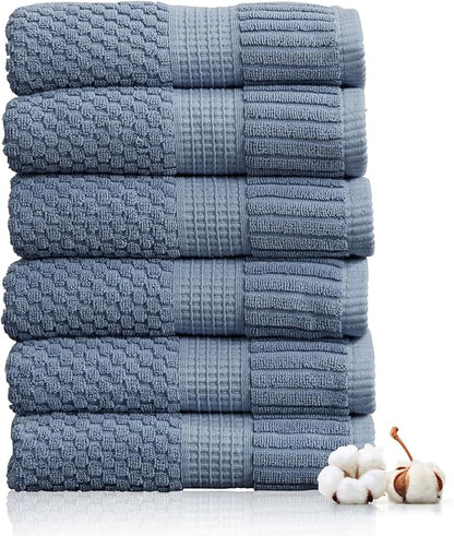 6 Pack 100% Cotton Hand Towels | Blue Towels | Oeko‑TEX Standard 100 | Soft & Absorbent, Quick‑Dry | Trinity Collection - Flint Stone