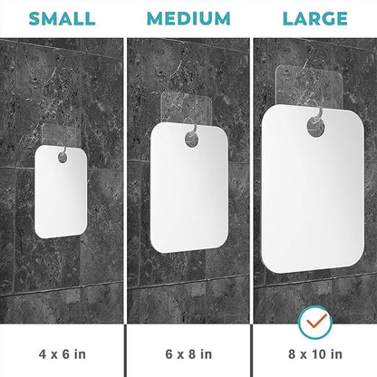 HONEYBULL Fogless Shower Mirror for Shaving – Anti-Fog Acrylic Mirror with Razor Holder, No-Drill Wall Mount, Flat Design for Steam Showers, Large 8x10in
