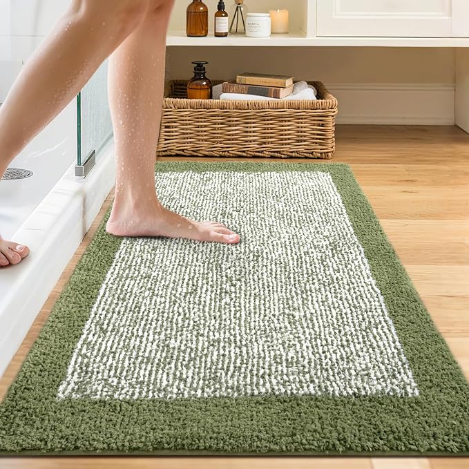 48x24 Long Bathroom Rugs Non Slip Washable,Large Bath Rugs for Bathroom Floor Tub,Soft Absorbent Quick Dry Bath Mats for Shower, Bathtub, Home Decor, Olive Green
