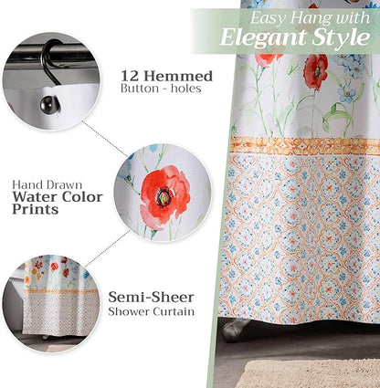 Maison d' Hermine Shower Curtain 100% Cotton One Panel 70"x72" Washable Fabric Shower Curtains for Bathroom, Easy Hanging with 12 Button Holes - Home Hotel Spa Easter Gifts (Summer Whisper)
