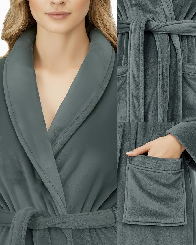 NY Threads Women's Fleece Shawl Collar Bathrobe Plush Long Spa Robe, Medium