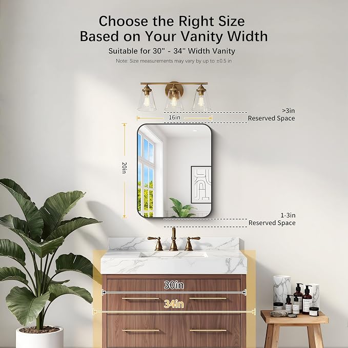 DESBING 16"x20" Bathroom Mirror for Over Sink, Black Framed Wall Mirror | High-Definition Shatterproof Vanity Mirror with Rounded Corner for Bedroom Living Room Entryway Horizontally or Vertically