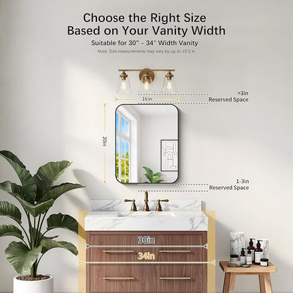 DESBING 16"x20" Bathroom Mirror for Over Sink, Black Framed Wall Mirror | High-Definition Shatterproof Vanity Mirror with Rounded Corner for Bedroom Living Room Entryway Horizontally or Vertically