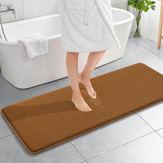 OLANLY Memory Foam Bathroom Runner Rugs 59x20, Absorbent Long Mat, Ochre | Soft Quick Dry Bath Rugs, Non-Slip Carpet, Machine Washable Mat for Bathroom Floor, Tub and Shower, Home Decor Accessories