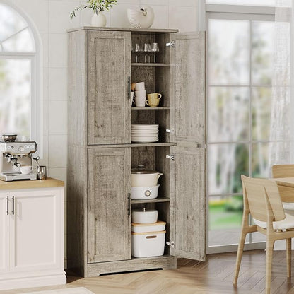 Garvee Kitchen Pantry Cabinet, 70 Inch Tall Storage Cabinet | with Doors and Adjustable Shelves, Freestanding Wooden Classic Cupboard for Living Room, Dining Room, Bathroom