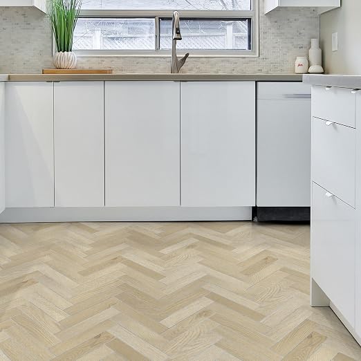 12-Pack Peel and Stick Floor Tile, 10.8" x 9.3" Herringbone SPC Self-Adhesive Luxury Vinyl Flooring, Wood-Look Groutable Backsplash Tile for Kitchen Bathroom, Natural Oak, Covers 8.4 Sq. Ft.
