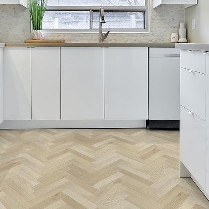 12-Pack Peel and Stick Floor Tile, 10.8" x 9.3" Herringbone SPC Self-Adhesive Luxury Vinyl Flooring, Wood-Look Groutable Backsplash Tile for Kitchen Bathroom, Natural Oak, Covers 8.4 Sq. Ft.