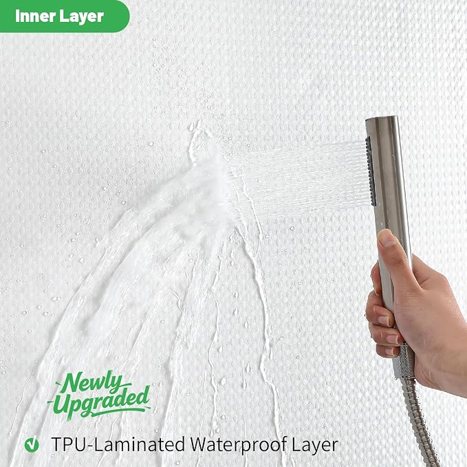 eachope No Hook Waffle Shower Curtain, No Liner Needed, 48x74 Inch, White | 100% waterproof TPU-laminated backing, magnetic weighted hem, machine washable, for bathroom, hotel, or shower stall use