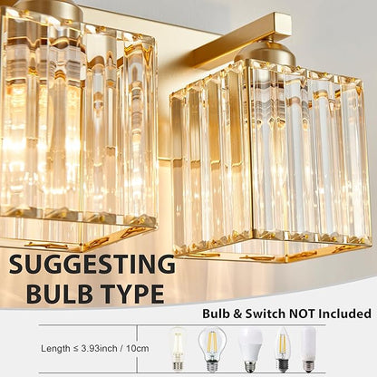 Bathroom Vanity Light Fixtures Over Mirror - Makeup Lighting Pure Gold - for Modern Wall, Bath, Desk, Farmhouse, Hallway 3 Crystal Lights