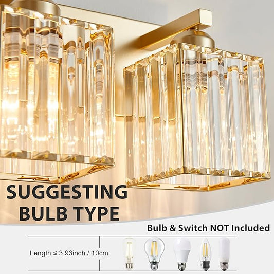 Bathroom Vanity Light Fixtures Over Mirror - Makeup Lighting Pure Gold - for Modern Wall, Bath, Desk, Farmhouse, Hallway 3 Crystal Lights