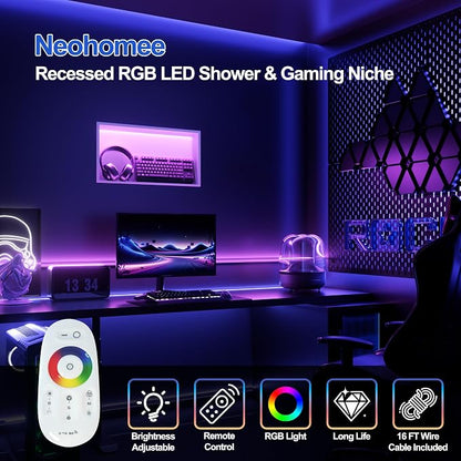 White Stainless Steel Shower Niche 24x12Inch, Dimmable RGB Led Light Wall Niche, No Tile Needed Recessed Niches for Bathroom Storage Built-in Installation