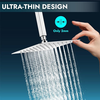 Midanya Square Rain Shower Head,High Pressure,Polish Chrome 6 Inch | 360°Swivel,Ceiling or Wall Mount,Waterfall Full Body Coverage,Bathroom Remodel,Stainless Steel Large Rainfall Shower Head
