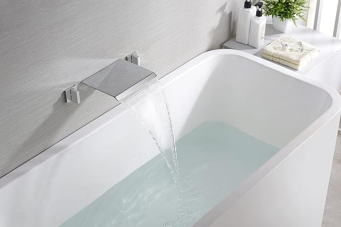SUMERAIN Wall Mount Bathtub Faucet Waterfall Tub Filler Faucet Two Handles High Flow Rate, Rough in Valve Included Chrome Finish