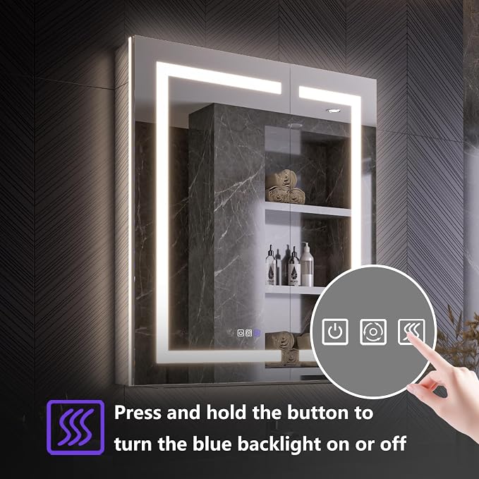 Recessed Medicine Cabinet with Lights, 30x36 Lighted Medicine Cabinet with Mirror, 5XMagnifier, GFCI Outlet, Soft-closed, Front&Backlit, Anti-Fog, Dimmable&Tunable, Sensor Lights, Adjustable Shelves
