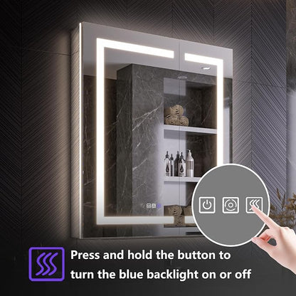 Recessed Medicine Cabinet with Lights, 30x36 Lighted Medicine Cabinet with Mirror, 5XMagnifier, GFCI Outlet, Soft-closed, Front&Backlit, Anti-Fog, Dimmable&Tunable, Sensor Lights, Adjustable Shelves