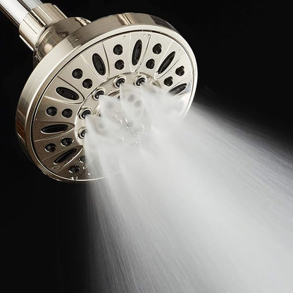 AquaDance BRUSHED NICKEL High Pressure 6-Setting 4" Shower Head – Angle Adjustable, Anti-Clog Showerhead Jets, Tool-Free Installation - USA Standard Certified - Top U.S. Brand