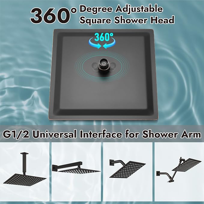Midanya Square Rain Shower Head,High Pressure,Oil Rubbed Bronze 16 Inch | 360°Swivel,Ceiling or Wall Mount,Waterfall Full Body Coverage,Bathroom Remodel,Stainless Steel Large Rainfall Shower Head