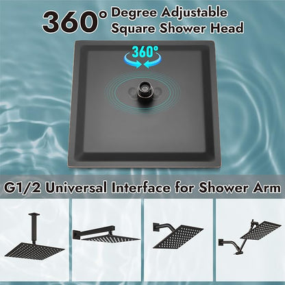 Midanya Square Rain Shower Head,High Pressure,Oil Rubbed Bronze 16 Inch | 360°Swivel,Ceiling or Wall Mount,Waterfall Full Body Coverage,Bathroom Remodel,Stainless Steel Large Rainfall Shower Head