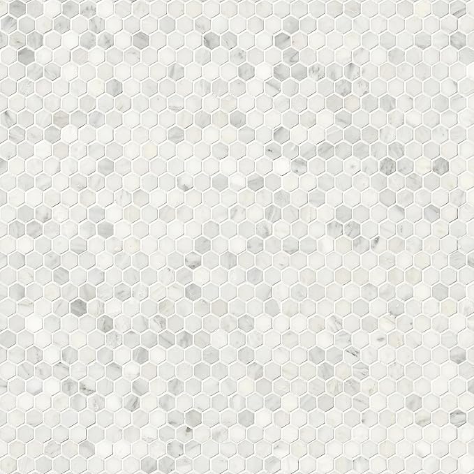 MSI Arabescato Carrara Honed Marble Tile for Kitchen Backsplash, Wall Tile for Bathroom, Accent Wall Tile, and Shower Wall Tile, 11.1 in. X 11.5 in. Mesh-Mounted Mosaic Tile, (8.9 sq. ft.)