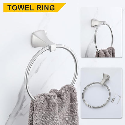 Brushed Brushed Nickel Bathroom Hardware Set 4 Piece Brushed Nickel Bathroom Accessories Set, 23.6 inch Bath Towel Bar Set | Towel Hook | Toilet Paper Holder | Hand Towel Holder