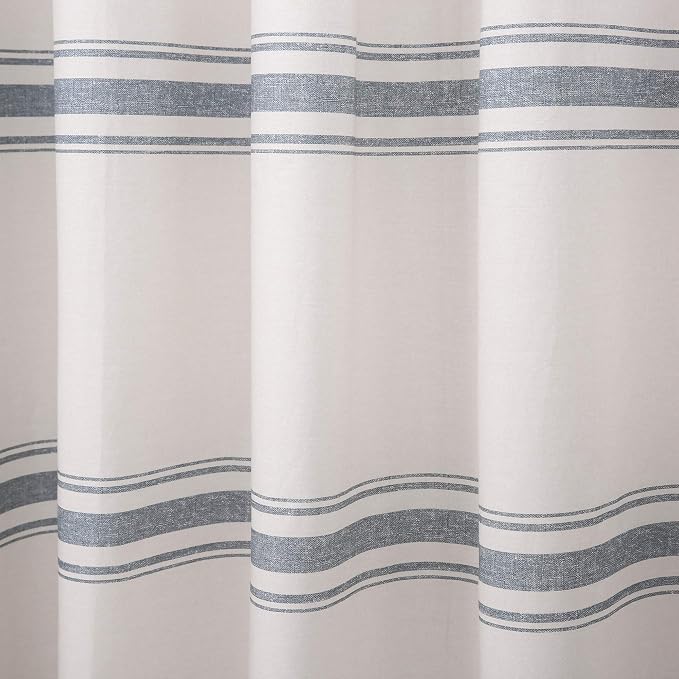 Lush Decor Farmhouse Stripe Cotton Shower Curtain, 72" W x 72" L, Blue - Striped Bathroom Curtain - Fabric Shower Curtains - Farmhouse Bathroom Decor