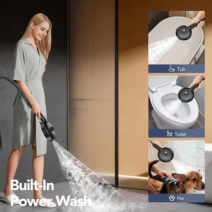 High Pressure Rain Showerhead Combo, 2026 Magnetic Shower Head Set with Detachable 8-Mode Handheld Shower Spray, Adjustable Angle Dual Showerhead with Built-in Magnetic Docking and Power Jets, ‎Black