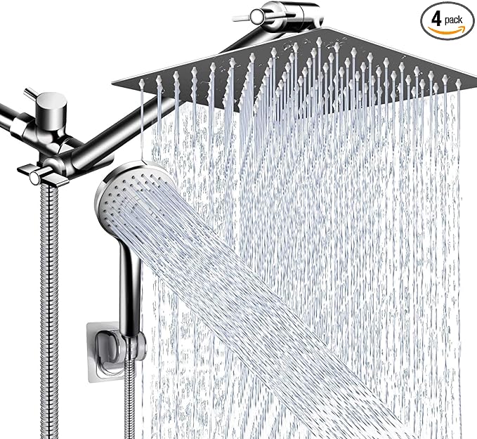 Shower Head Combo,10" High Pressure with 11" Extension Arm 5 Spray Handheld | Rain Shower Head with Handheld Shower Head Combo,Powerful Shower Spray Against Low Pressure Water with Long Hose