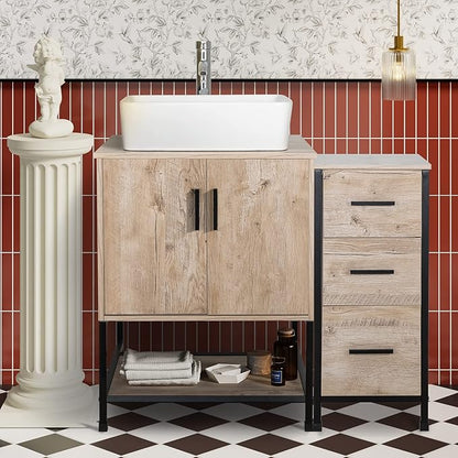 UEV 36" Bathroom Vanity, Oak Color Bathroom Vanity Set with Sink and 3 Drawers Side Cabinet Combo, with Adjustable Water Temperature Faucet (T03)