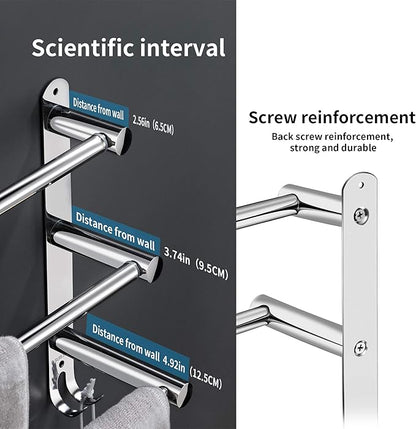 Towel Bars Freely Retractable 20-30 Inche Stainless Steel 304 Bath Towel Rack Strong 3M Adhesive Bathroom Wall-mounting Free mounting Hole-Installing washroom Kitchen Space Saving (2 Bars)