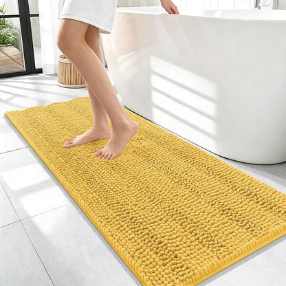 OLANLY Thick Bathroom Runner Rugs 47x17, Soft Chenille Bath Rugs, Yellow | Absorbent Striped, Rubber Backing, Machine Wash, Long Bath Mats for Bathroom Floor, Tub and Shower, Home Decor Accessories