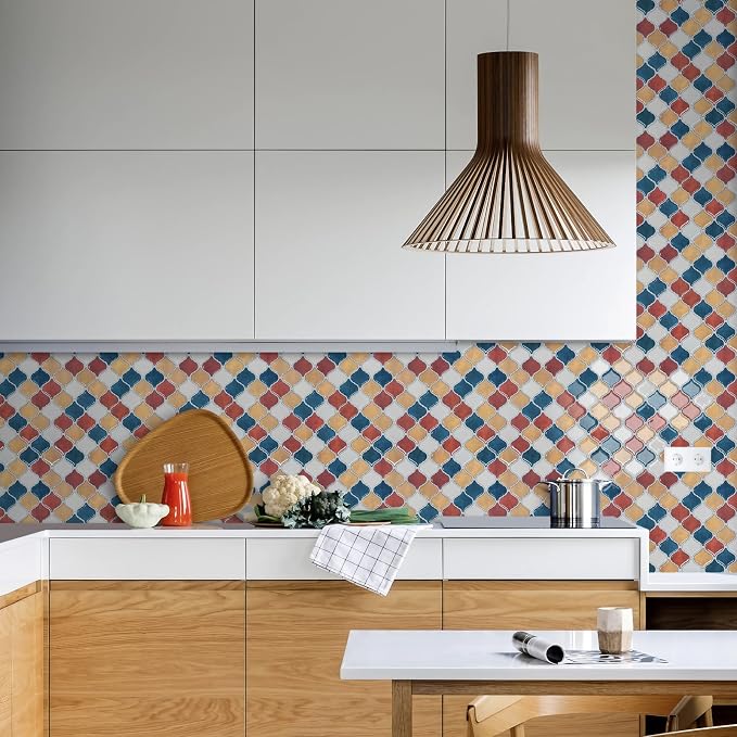 STICKGOO Arabesque Peel and Stick Backsplash, 12”X12” Backsplash Tile for Kitchen Peel and Stick, Self Adhesive Wall Tile Stick on Tiles (Moroccan Multi-Color)