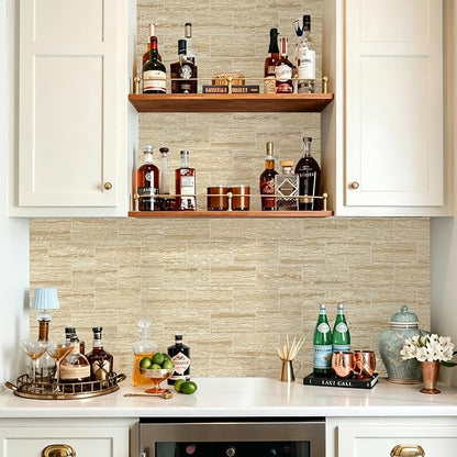 STICKGOO 10-Sheet Backsplash Peel and Stick Subway Tile(Thicker Design, Faux Golden Travertine)
