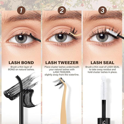 JMS&JMS Spike Lashes Kit, Anime Lash Clusters Kit, Manga Lash Extension Kit | C Curl 8-18Mix Invisible Band Lash Kit Natural Wispy Eyelashes Kit with Black Lash Bond and Seal, Remover at Home