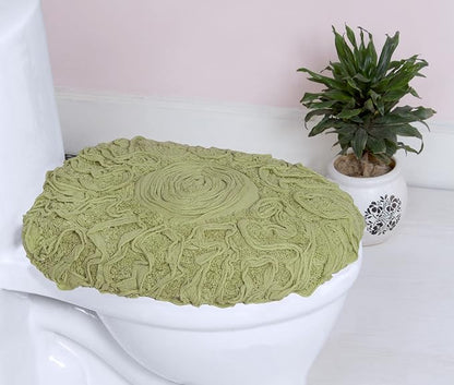 Home Weavers Bell Flower Toilet Lid Cover – 18"x18", 100% Cotton Tufted, Soft & Absorbent, Non-Slip, Machine Washable Bathroom Seat Cover, Green