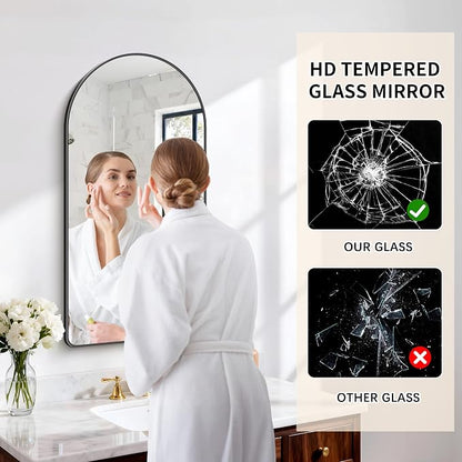 FORBATH Large Arched Wall Mirror 40x20 Inch, Black Arch Bathroom Mirror with Aluminum Frame, Arched Mirror for Dresser, Fireplace,Entryway,Home Decor,Hanging or Leaning Against Wall