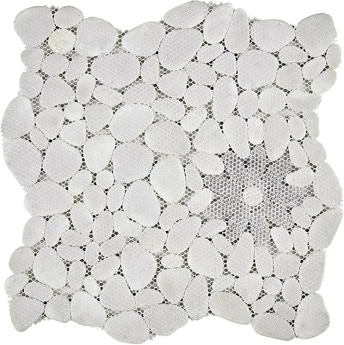 5 Sheets Marble Flowers Mosaic Wall and Floor Tiles for Bathroom and Kitchen 12.99 * 12.99 Inches 1.17 sq.ft (Stone and Gray Flower)