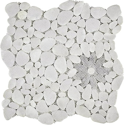 5 Sheets Marble Flowers Mosaic Wall and Floor Tiles for Bathroom and Kitchen 12.99 * 12.99 Inches 1.17 sq.ft (Stone and Gray Flower)