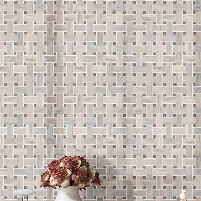 MSI Angora 12 in. x 12 in. Polished Marble Basketweave Tile Mesh-Mounted Mosaic for Kitchen Backsplash, Bathroom, Accent Walls & Shower