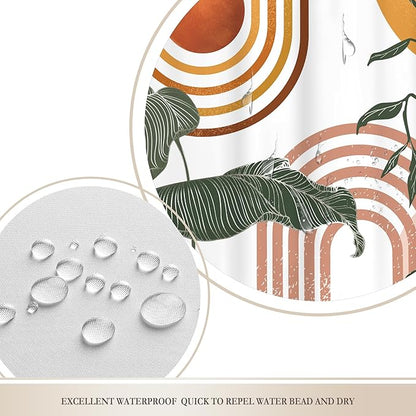 Glawry Orange Pink Boho Mid Century Shower Curtain Abstract Retro Tropical Palm Leaf Plant Sun Arch Minimalist Bathroom Geometric 72Wx72L Inches Bath Accessories Art Home Decor Fabric 12 Hooks