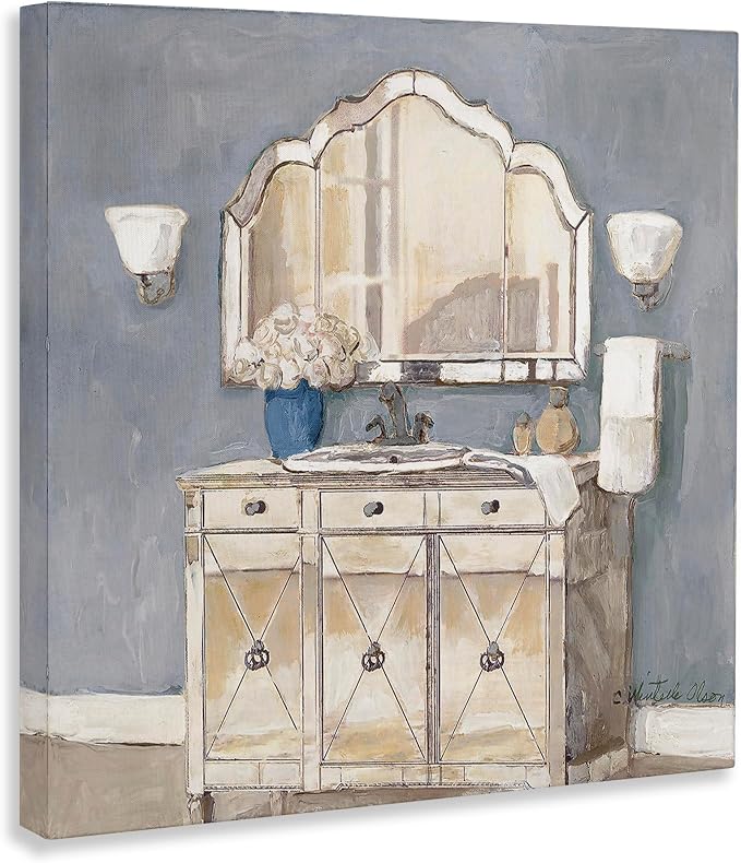 Traditional Bathroom Sink Mirror Floral, 36 x 36 Inch Canvas Wall Art | Stupell Industries · By Charlene Olson · Ready to hang · Ideal for bathroom or hallway · Made in USA