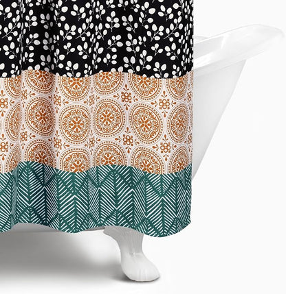 Lush Decor Bohemian Stripe Shower Curtain 72" W x 78" L Turquoise & Orange - Bathroom Curtain - Extra Long Shower Curtain - Boho Decor - Fabric Shower Curtains