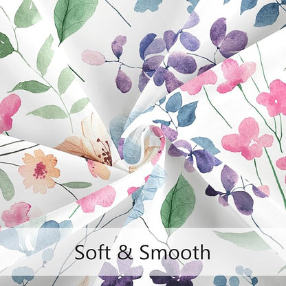 Colorful Floral Shower Curtain, Pink Green Blue Flower Fabric Shower Curtain for Bathroom, Cute Wildflower Butterfly Cloth Shower Curtain Set with Hooks, 72x72