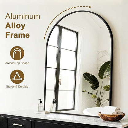 FGU Arched Bathroom Mirror for Over Sink 40"x28" Black Vanity Mirror | Wall Mounted, HD Tempered Shatter-Proof Glass, Rust-proof Arched Metal Frame, Arch Mirror for Bedroom, Living Room, Entryway