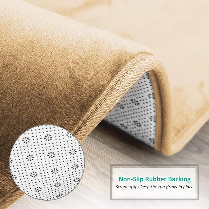 Clara Clark Bathroom Rugs, Velvet Memory Foam Bath Mat, Non-Slip, Machine Washable Bath Rugs - Dries Quickly, Ultra Soft Plush Bath Mats for Bathroom, 20 x 32, Camel Gold