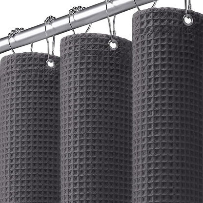 Long Waffle Shower Curtain - Charcoal Gray Cotton Texture Fabric Heavyweight Shower Curtains for Bathroom,72Wx78L