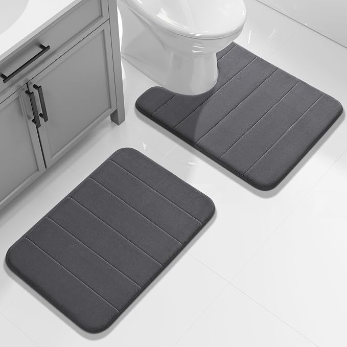 Yimobra Memory Foam Toilet Bath Mat U-Shaped, 24 X 20 Inches,Soft and Comfortable, Super Water Absorption, Non-Slip, Machine Wash and Easier to Dry for Bathroom Commode Contour Rug, Dark Gray