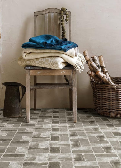 FloorPops Harvard Brick Grey Peel and Stick Floor Tiles, Farmhouse Vinyl Floor Tiles, Water Resistant, 12 in x 12 in, Pack of 10