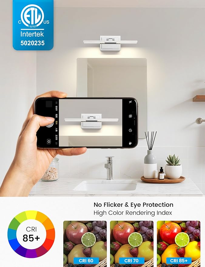 NIORSUN 15.7 Inch Modern Bathroom Light Fixture, 20W 5CCT Dimmable LED Chrome Bathroom Vanity Lights Over Mirror, Vanity Lights for Bathrooms Restroom Mirror- ETL Certified